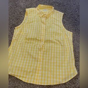 J. Crew Yellow and White Gingham Sleeveless Button-Front Top